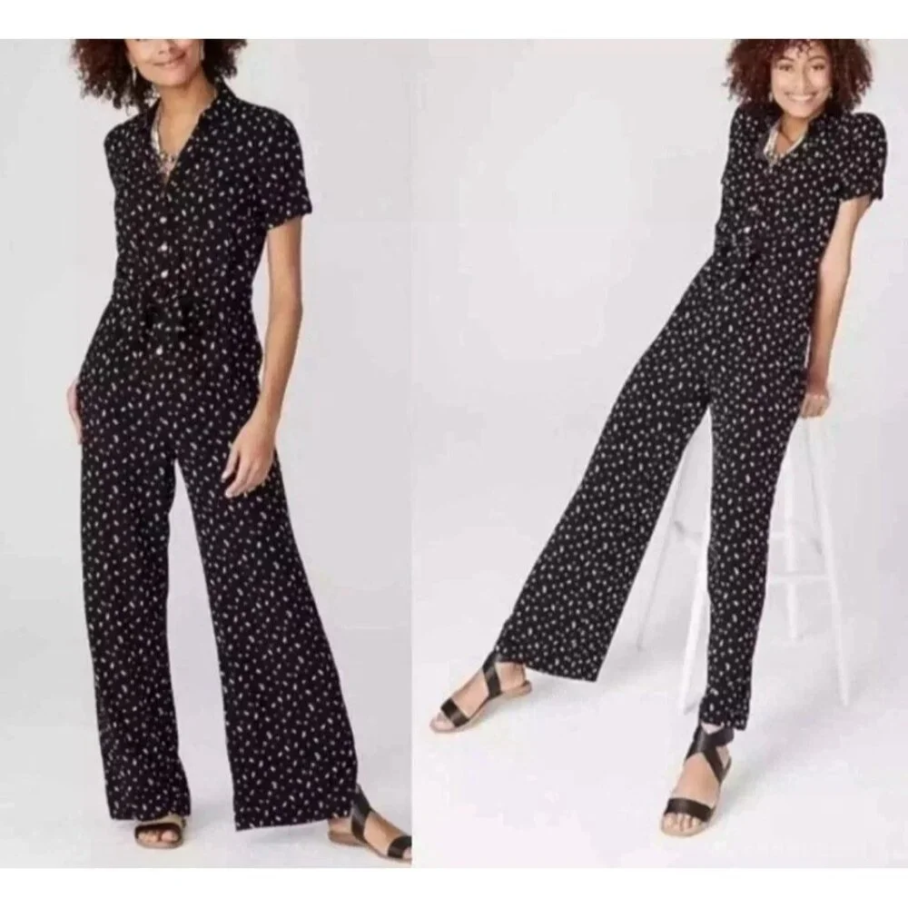 J. Jill Women Jumpsuit XL Petite Ditsy Bohemian Casual Floral Lagenlook Wide Leg